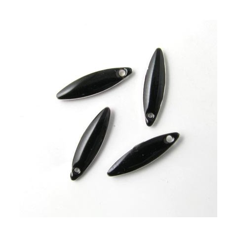 Emaille-Anh&auml;nger, schwarz, spitz, oval, 15x4 mm, 4 Stk.
