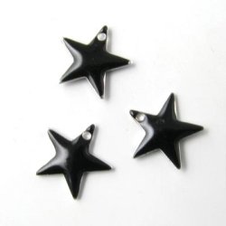 Enamel star, black, silver border, 12mm, 4pcs.