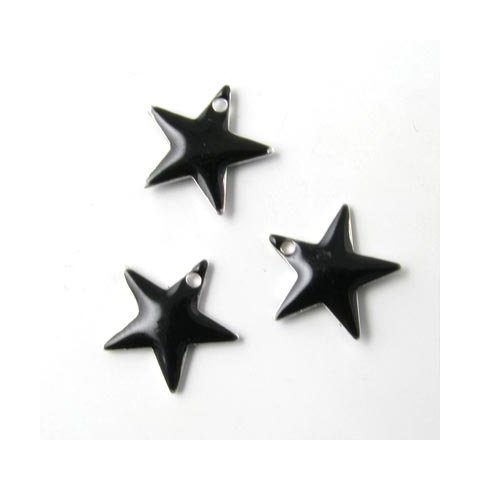 Enamel star, black, silver border, 12mm, 4pcs.