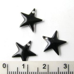 Enamel star, black, silver border, 12mm, 4pcs.