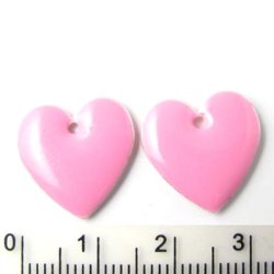 Enamel charm, light pink heart, 16x16mm, 2pcs.