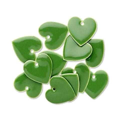 Enamel charm, dark green heart, 16x16mm, 2pcs