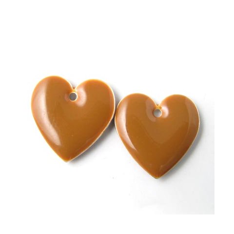 Enamel charm, brown heart, 16x16mm, 2pcs