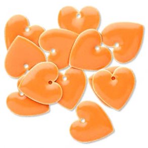Emalje vedhng, orange hjerte, 16x16 mm, 2 stk.