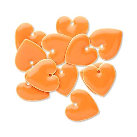Enamel charm, orange heart, 16x16mm, 2pcs
