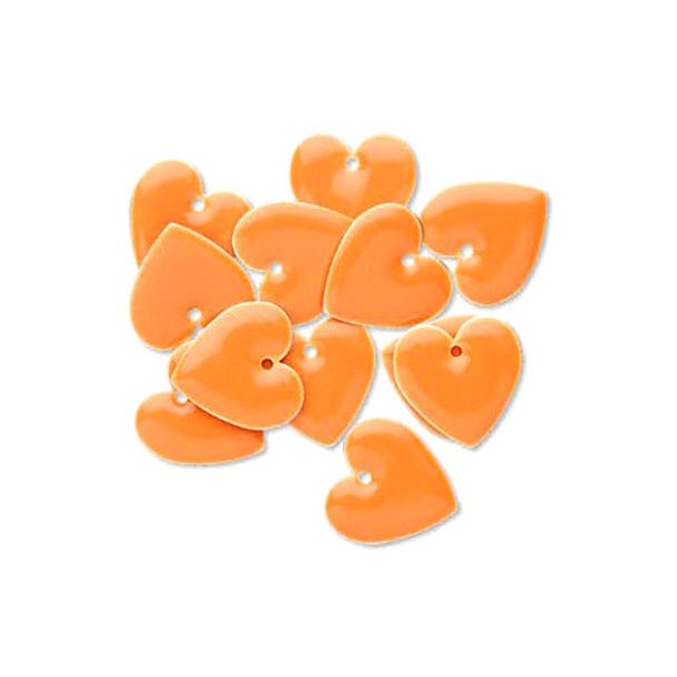 Enamel charm, orange heart, 16x16mm, 2pcs