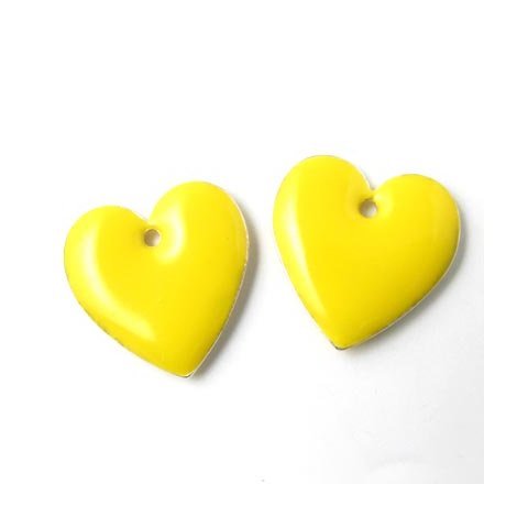 Emalje vedh&aelig;ng, gult hjerte, 16x16 mm.
