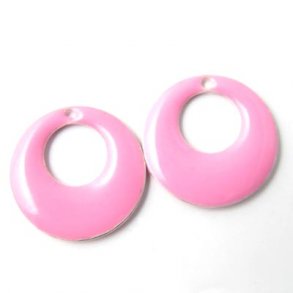 Enamel charm, light pink, round w. hole, 17mm, 2pcs.