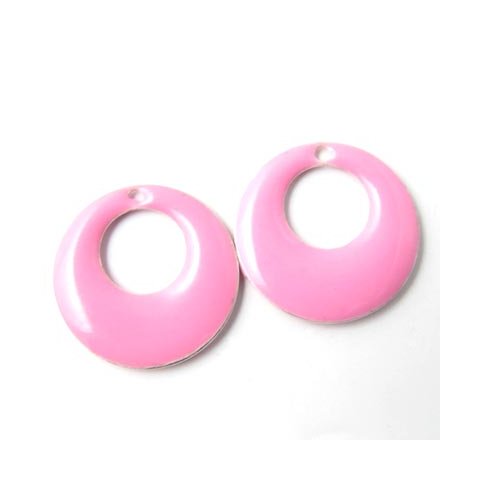 Enamel charm, light pink, round w. hole, 17mm, 2pcs.