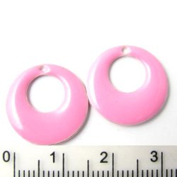 Emaille-Anh&auml;nger, hellrosa, rund, mit Loch, 17 mm, 2 Stk.
