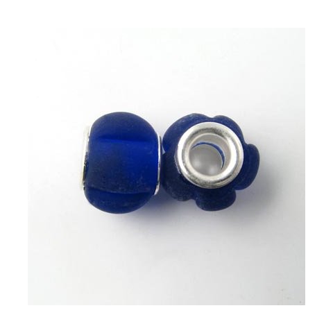 Glasperle, mat m&oslash;rkbl&aring;, 13x9 mm, 1 stk.