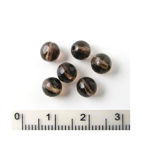 Smoky quartz, bead, round, facetted, 6mm, 10pcs.
