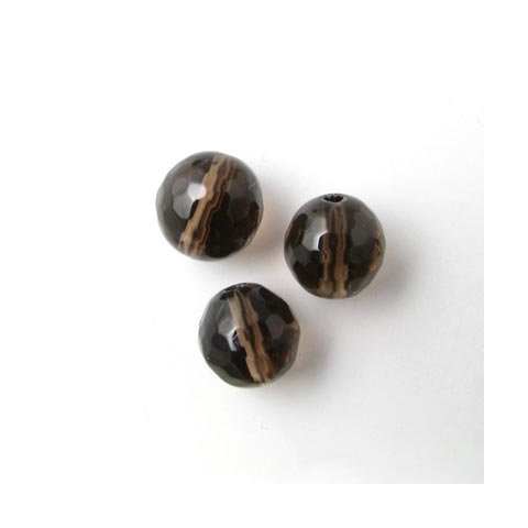 Røgkvarts perle, rund facetteret, 8 mm, 6 stk