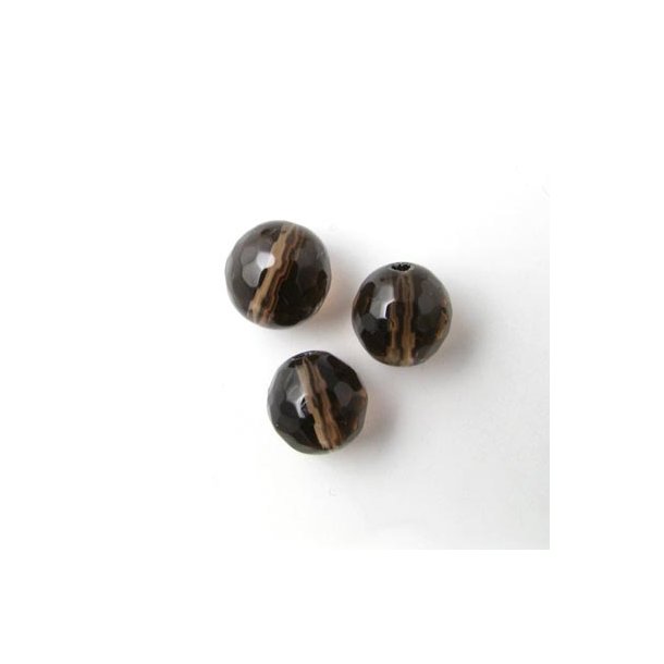 Røgkvarts perle, rund facetteret, 8 mm, 6 stk