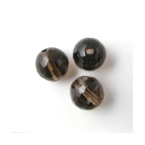 Røgkvarts perle, rund, grov-facetteret, 10 mm, 6 stk.
