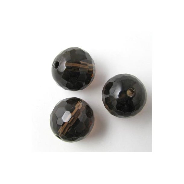Smoky quartz, bead, round, facetted, 12mm, 6pcs.