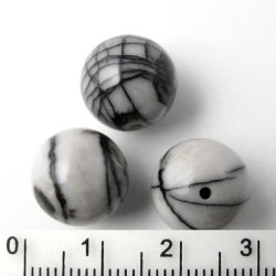 Zebra jasper, grey stripped, round, 12mm, 6pcs.