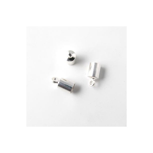 Cord end, silver-plated brass, glue-in end hole: 3mm, 6pcs.