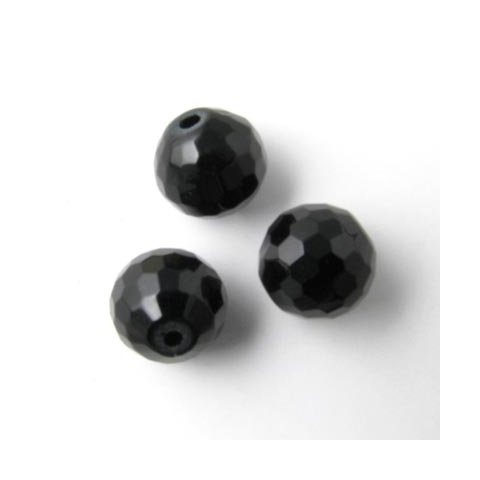 Onyx perle, rund, sort, fin facettering, 10 mm, 6 stk.