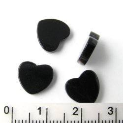 Onyx heart, black, drilled vertically, 10x10x3mm, 6pcs.