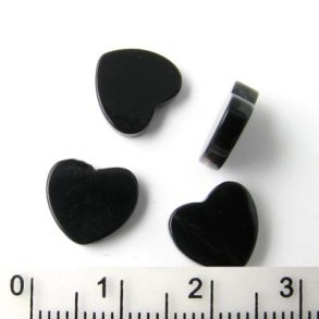 Onyx heart, black, drilled vertically, 10x10x3mm, 6pcs.