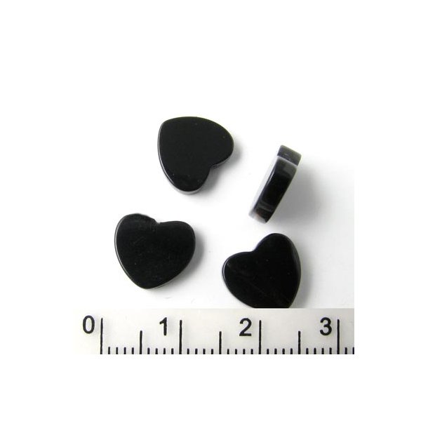 Onyx heart, black, drilled vertically, 10x10x3mm, 6pcs.