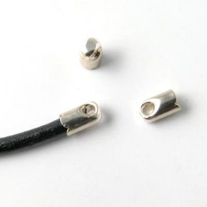 Cord end, silver, glue-in end 4/3,2mm, 2pcs.