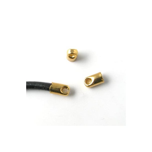 Cord end, gilded brass, glue-in end 3/2.5mm, 10pcs.
