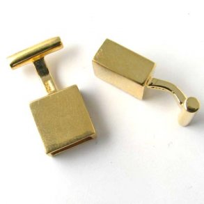 Clasp, hook-style, square, gilded sterling silver, glue-in end 8x3mm, 1pc.