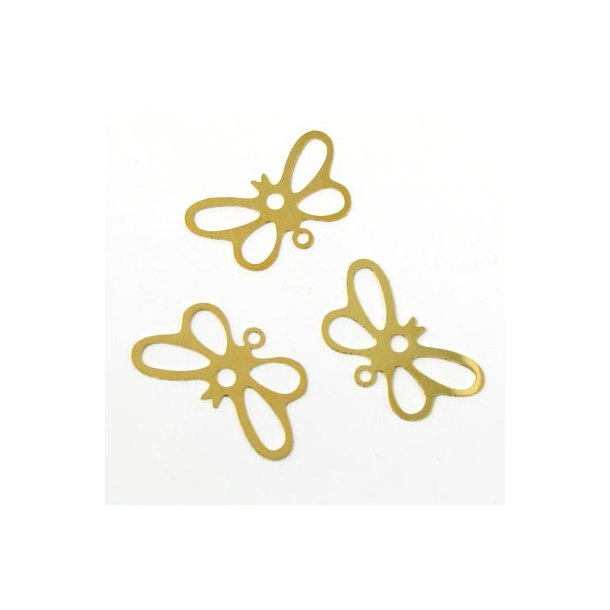 Silhouette-charm, golden butterfly wih center hole, 13x7,5mm, 40pcs.