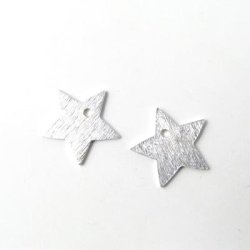 Silver star, brushed with hole, 11mm. 2pcs.