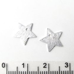 Silver star, brushed with hole, 11mm. 2pcs.
