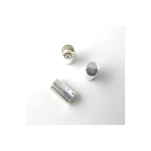 Cord end without ring, silver, 3x8mm., hole size 2mm., 1pc.