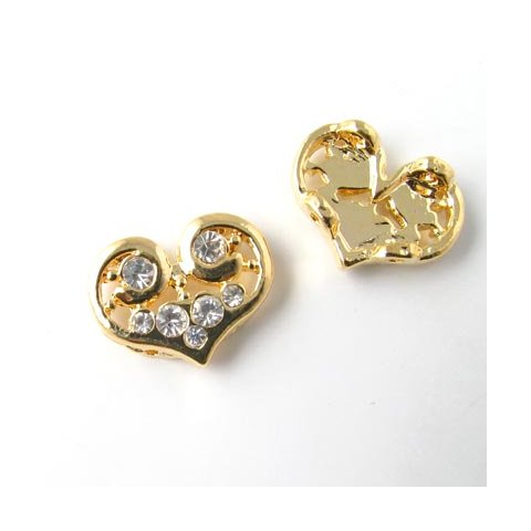 Perle mit Kristall, goldenes Herz, 15,5 x12x5mm