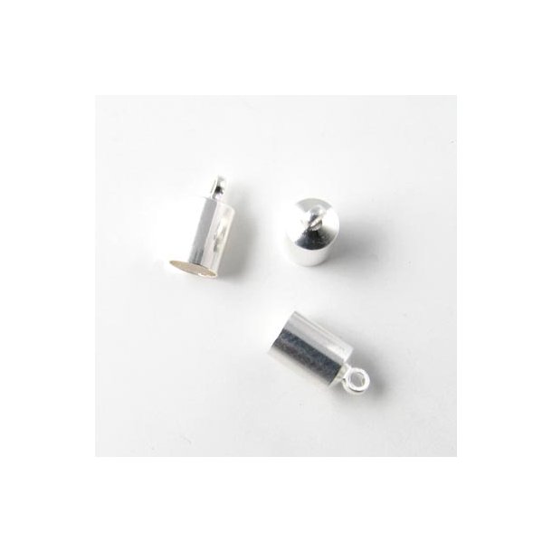 Cord end, silver-plated, glue-in end 6/5,5mm, 6pcs.