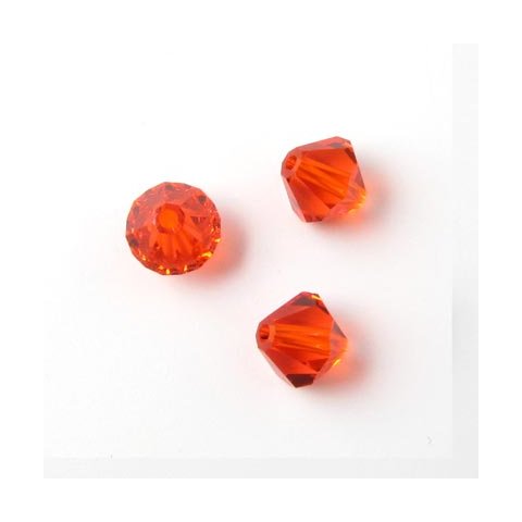 Swarovski krystal, r&oslash;d-orange facet bicone, 6 mm