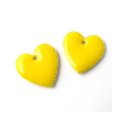 Emalje vedh&aelig;ng, st&aelig;rk gul hjerte, 16x16 mm, 2 stk.
