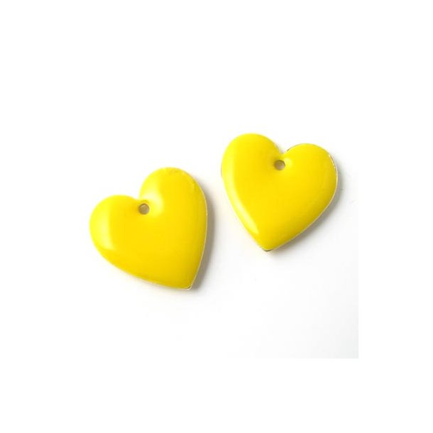 Emalje vedh&aelig;ng, st&aelig;rk gul hjerte, 16x16 mm, 2 stk.