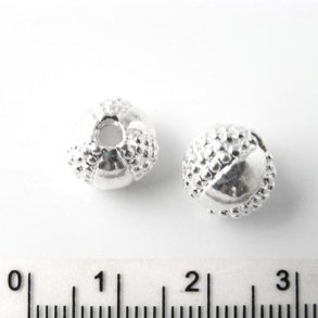 4 Stk., textierte Kugel, versilbert, glänzend, 11 mm, 4 Stk.