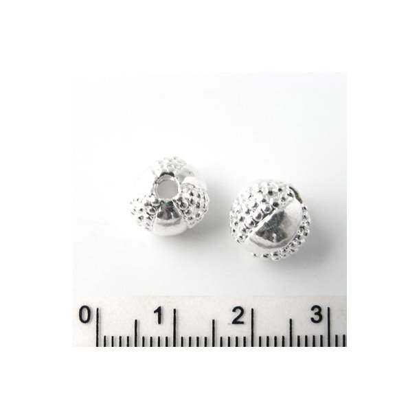 4pcs., silver-plated, nubby/shiny bead, 11mm, 4pcs.