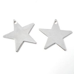 Silver-plated star with hole, shiny, 18mm, 6pcs.