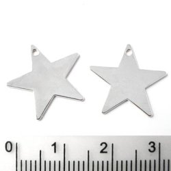 Silver-plated star with hole, shiny, 18mm, 6pcs.