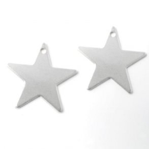 Silver-plated star with hole, frosted, 15mm, 6pcs.