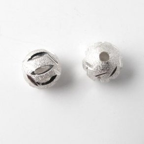 Silver-plated stardust bead, cutaway stripes, 10mm. 2 stk.