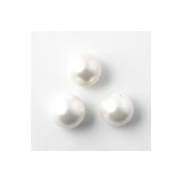 Shell pearl rund, hvid, 6 mm, 10 stk.