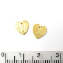Gilded silver heart, brushed, with hole, 8x8mm, 2pcs.
