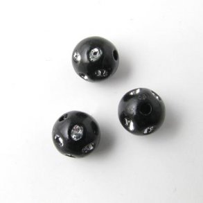 Acryl, rund perle, sort m. krystal, 8 mm. 10 stk.