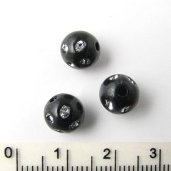 Acryl, runde Perlen, schwarz, mit Kristall, 8 mm,&nbsp;10 Stk.
