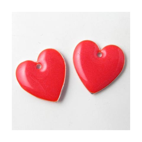 Enamel charm, red heart, 16x16mm, 2pcs