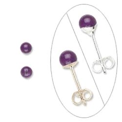 Amethyst, angebohrt, runde Perle, 4 mm, 2 Stk.